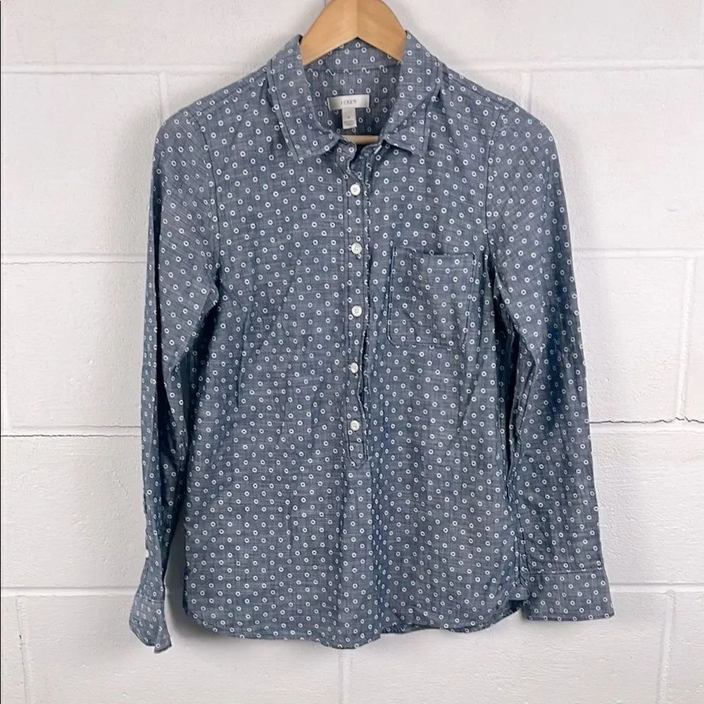 J.Crew NWT chambray long sleeve popover dot blouse